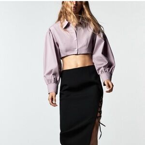Zara Lavender Long Sleeve Cropped Blouse